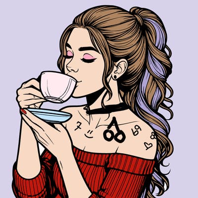 realistic woman drinking tea