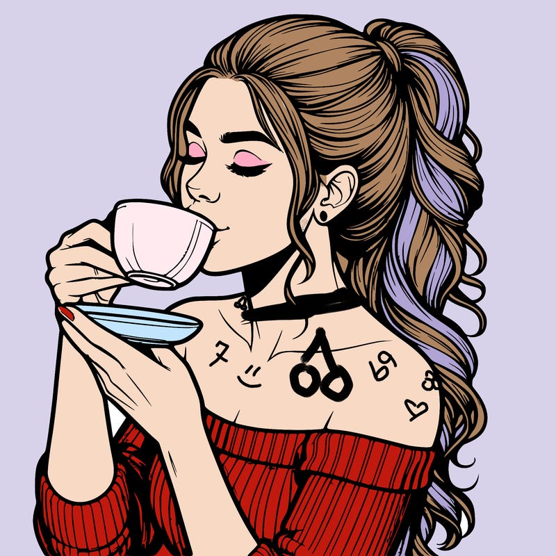 realistic woman drinking tea