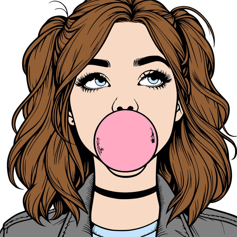 realististic girl blowing bubble -gum