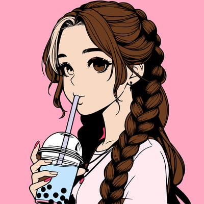realistic girl with braided hair drinking boba