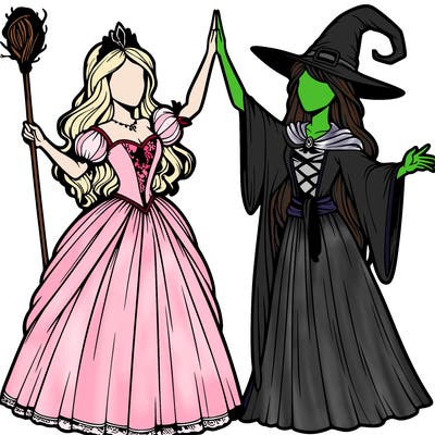 detailed realistic split of a princess and a witch
