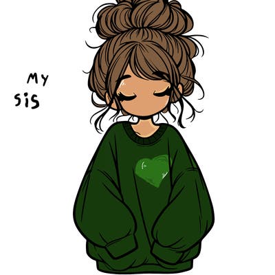 girl with baggy sweatshirt and messy bun