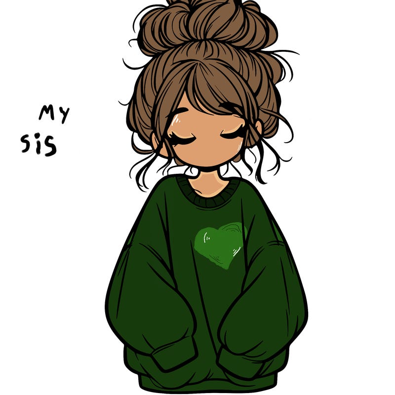 girl with baggy sweatshirt and messy bun