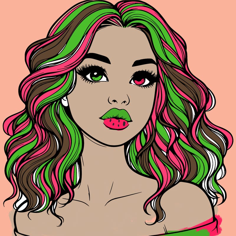 realistic girl with wavy hair and lips