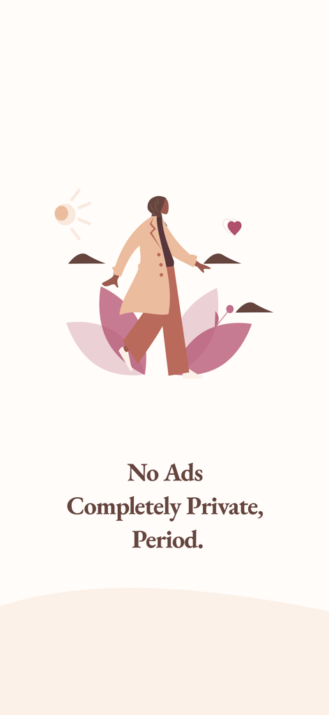 Minimalist illustration of a woman in a hijab with text stating No Ads and Completely Private in the Ayda app