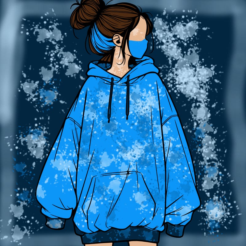 realistic girl with a oversized sweatshirt on and a bun