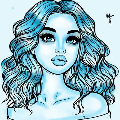 realistic girl with wavy hair and lips