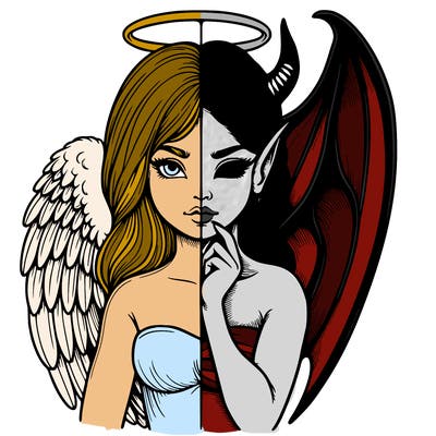 realistic angel half demon