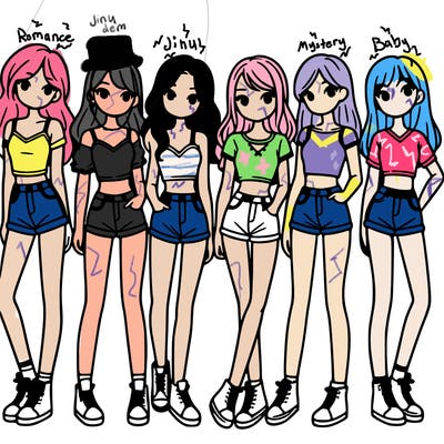 a group of girls wearing crop tops and shorts