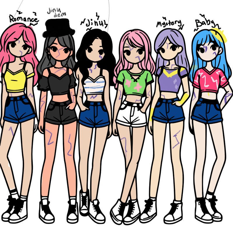 a group of girls wearing crop tops and shorts