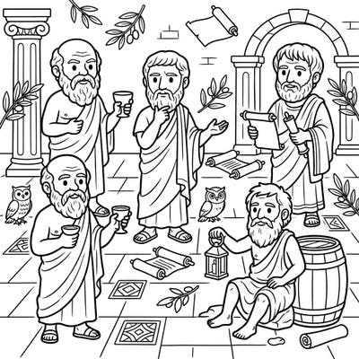 Step back in time with this engaging coloring page featuring friendly ancient philosophers! Perfect for young historians, it offers a fun way for kids to connect with classical wisdom and creativity.