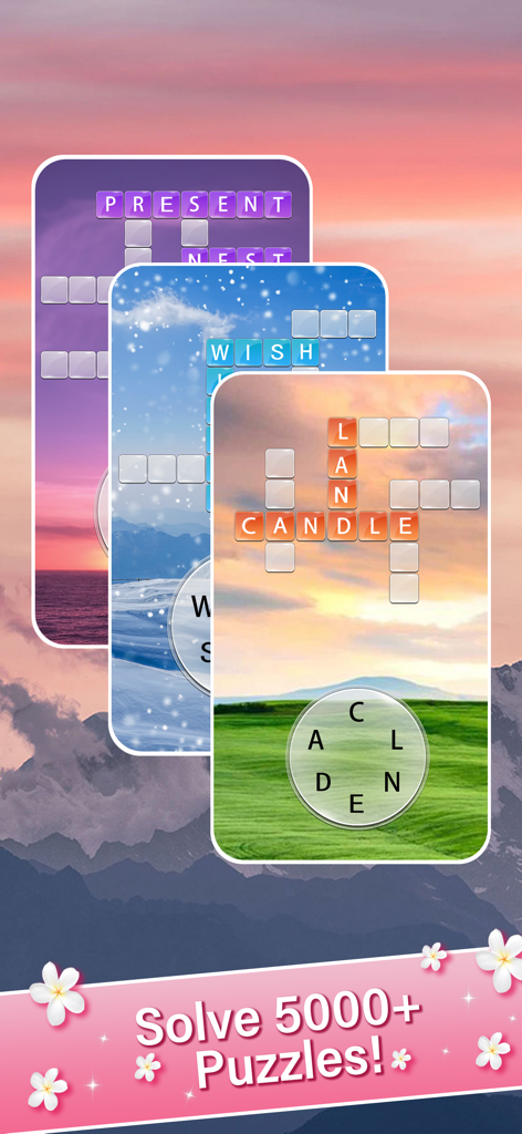 Cruciverba di Otium Word con sfondi paesaggistici rilassanti.