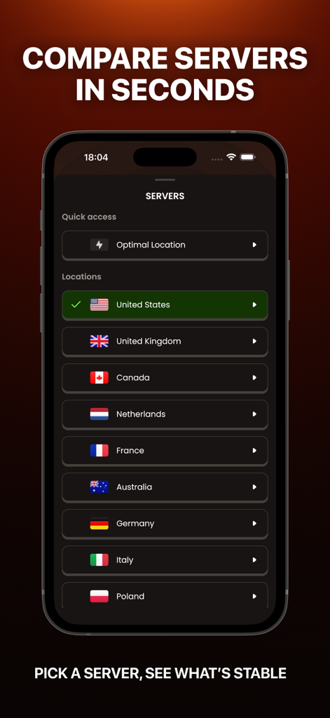 Tiger Leap Accelerator - Tiger Leap Accelerator 서버 선택 화면, 네트워크 테스트를 위한 다양한 글로벌 위치 표시