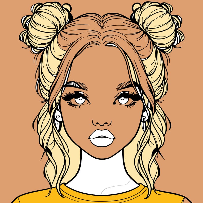 realistic girl with two buns in hair and lips