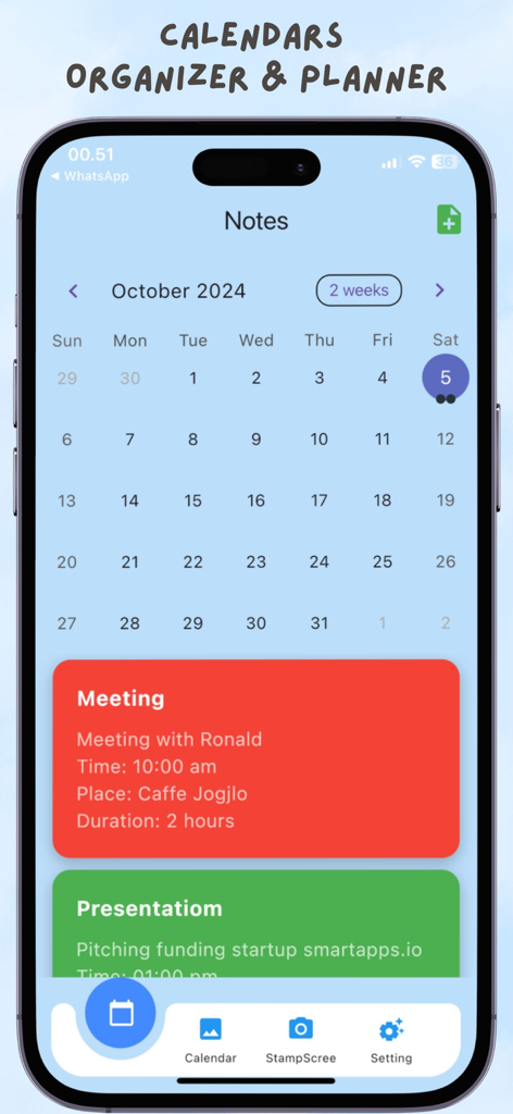 Calendars: Organizer & Planner - Die monatliche Kalenderansicht der Kalender-App, die einen Zeitplan mit farbcodierten Ereigniskarten anzeigt.