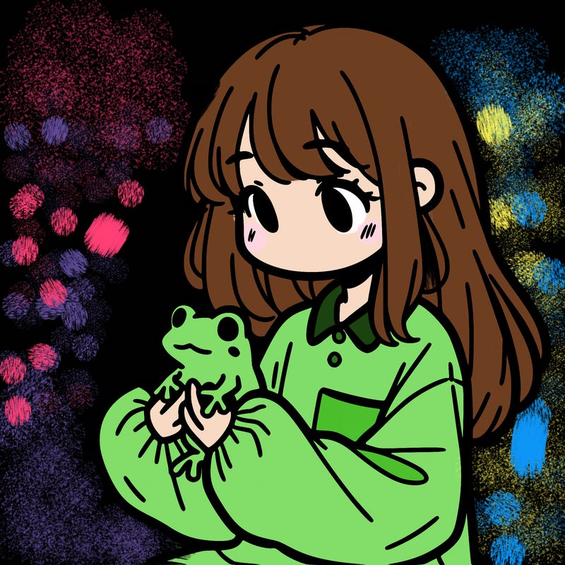 girl with long hair and a oversized shirt. and she is holding a frog