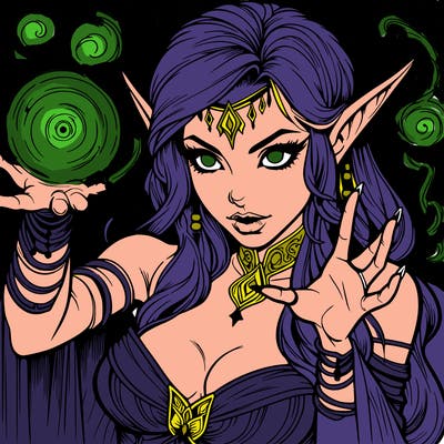 realistic scary beautiful elf sorceress casting spell