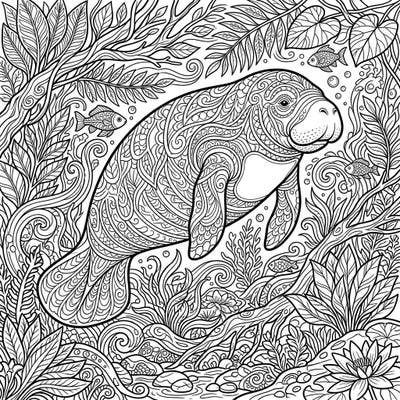 Dive into an intricate coloring adventure with this Amazonian Manatee page, specially designed for teens. Featuring complex patterns and a vibrant underwater scene, it's perfect for creative relaxation and detailed artistry.