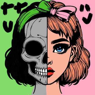 realistic girl with half skull mask