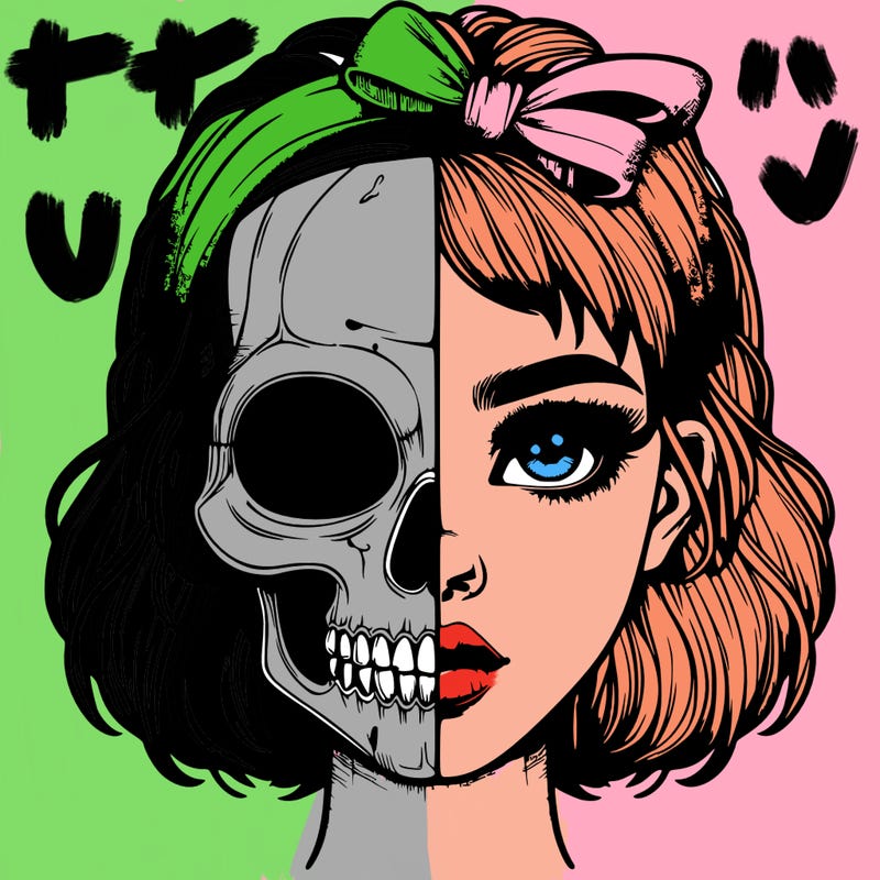 realistic girl with half skull mask