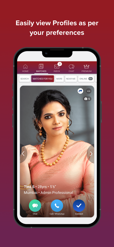 Sangam.com - Matrimonial App - Sangam app profile view showing a potential match with contact options