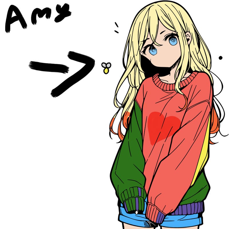 manga teen girl  in a sweater and baggy pants