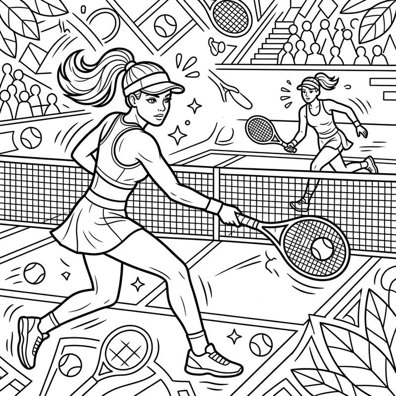 Experience the thrill of the court with this action-packed coloring page featuring female tennis players. Showcase their athleticism and competitive spirit with your vibrant colors.