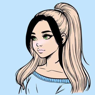 realistic girl with a high ponytail