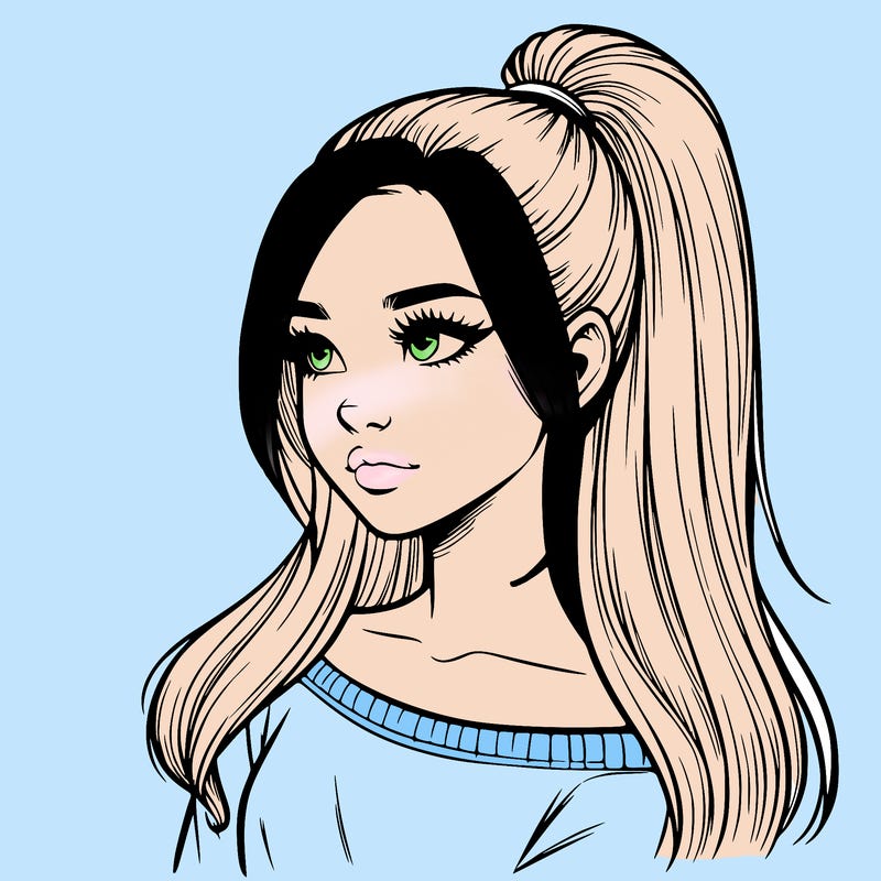 realistic girl with a high ponytail