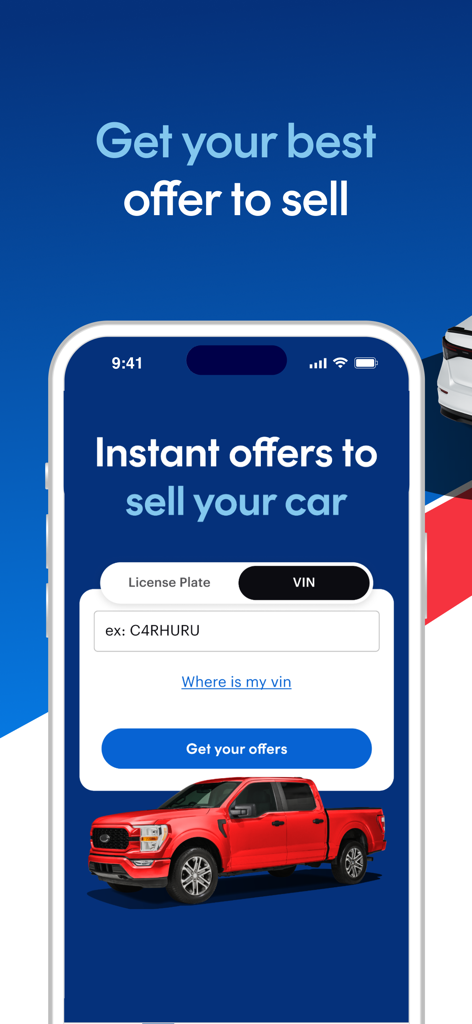 CarGurus: Used & New Cars - CarGurus app interface for getting instant vehicle sell offers using a VIN or license plate