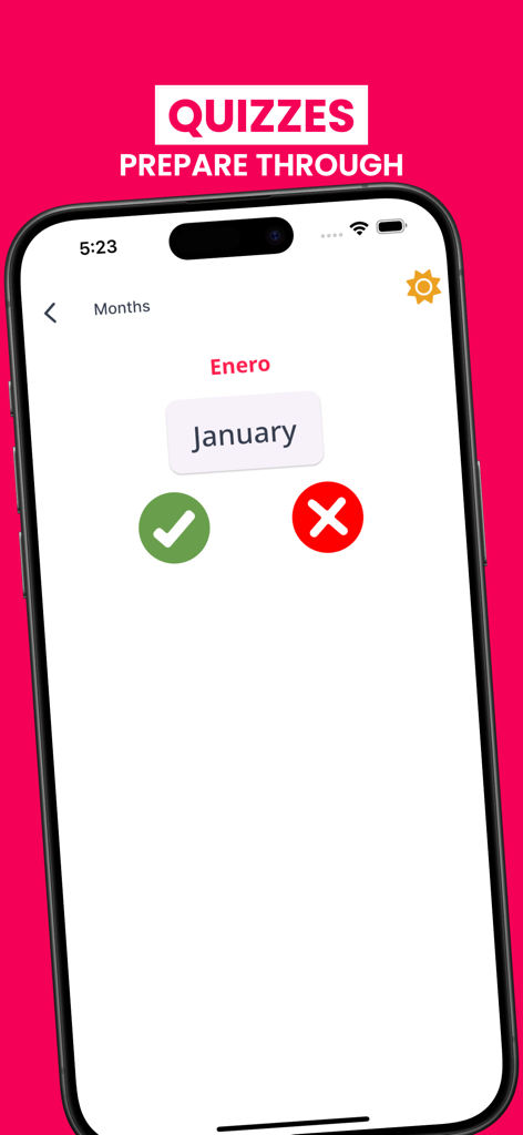 Une capture d'écran d'application mobile montrant un quiz interactif de vocabulaire tagalog où l'utilisateur associe le mot Enero à January.
