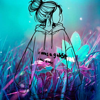 realistic girl with a oversized sweatshirt on and a bun