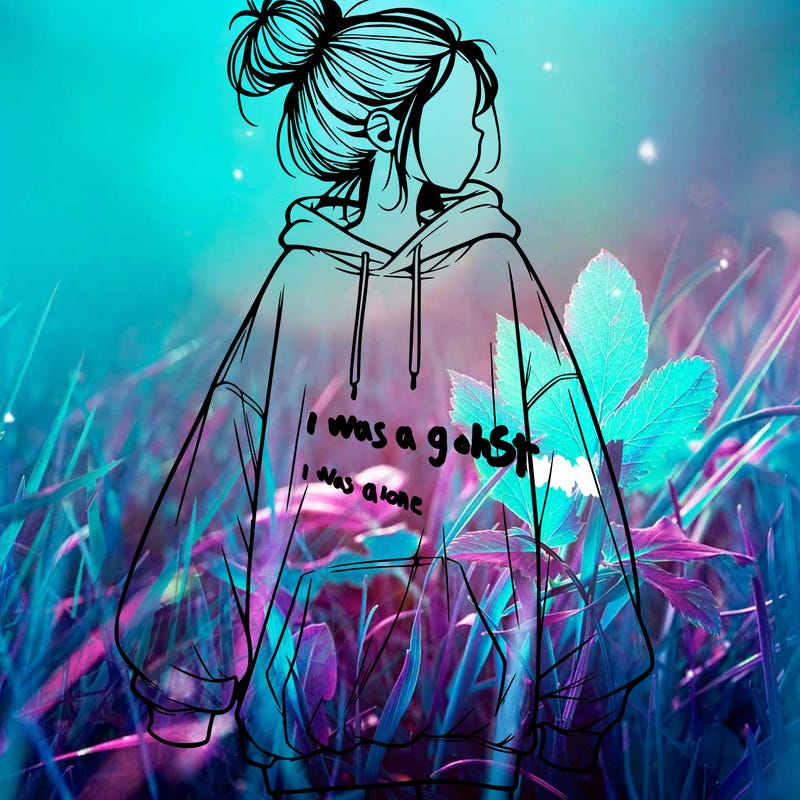 realistic girl with a oversized sweatshirt on and a bun