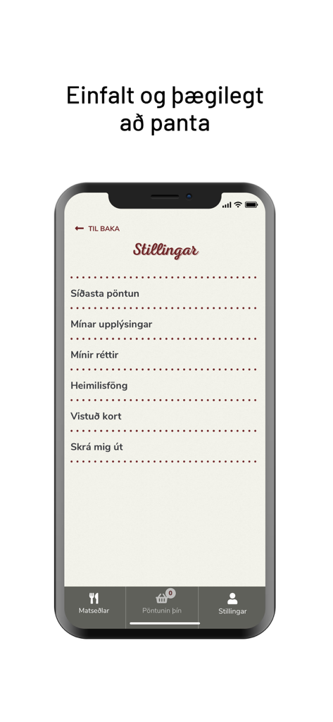 Greifinn - The settings menu of the Greifinn restaurant mobile app showing user profile and order history options.