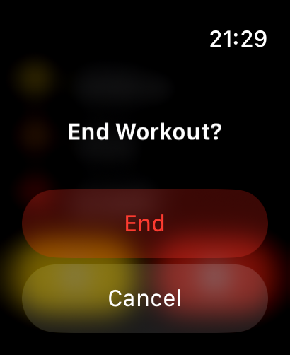 Voleo - Voleoアプリでテニスまたはパデルのワークアウトセッションを終了するためのApple Watchでの確認画面