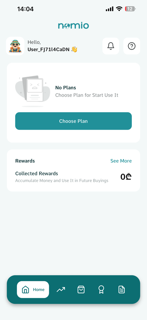Nomio: eSIM Travel & Internet - Nomio app home screen interface showing a user greeting and a call to action to choose an eSIM travel plan