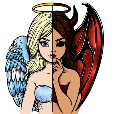 realistic angel half demon