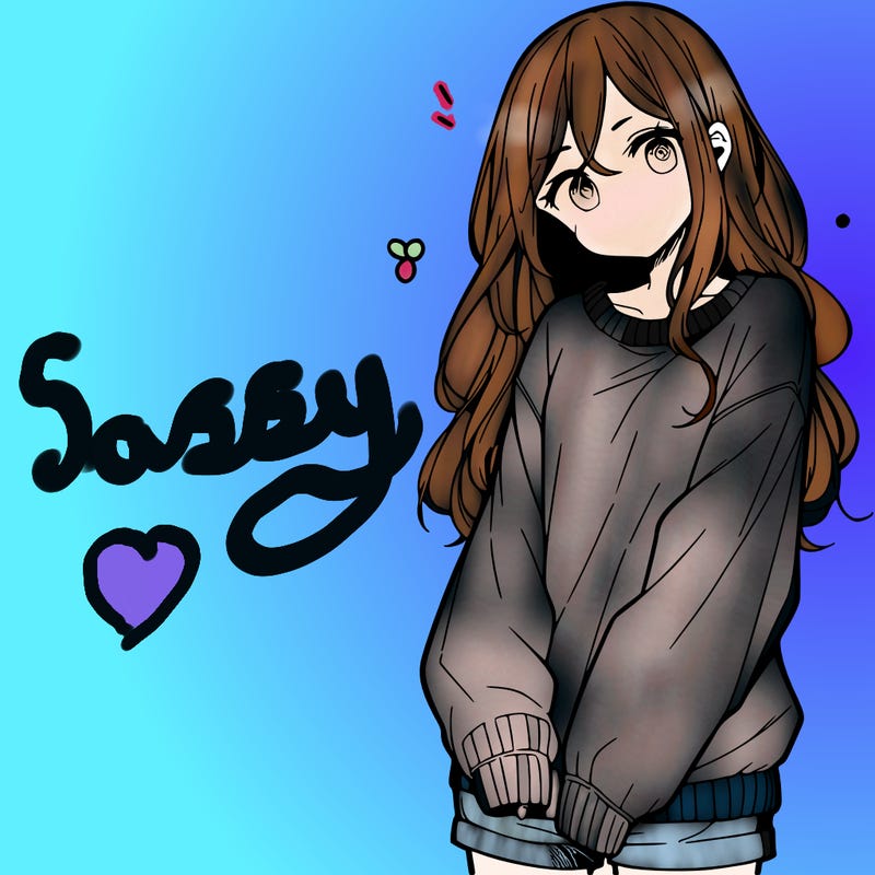 manga teen girl  in a sweater and baggy pants