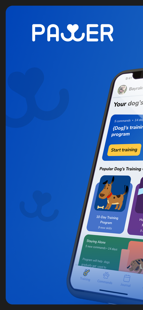 Dog Training & Clicker - Pawer - The dashboard of the Pawer app showing various dog training programs