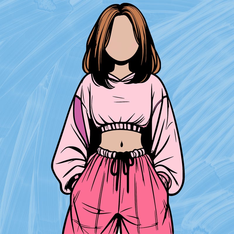 realistic girl faceless with baggy pants and a crop top