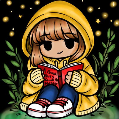girl in oversized hoodie reading a book
