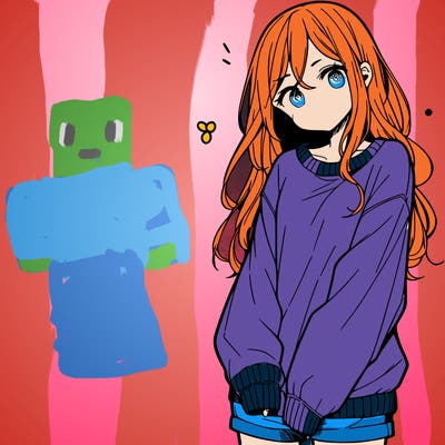 manga teen girl  in a sweater and baggy pants