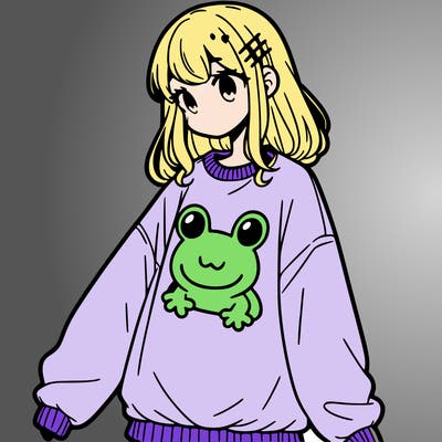 girl wearing frogging sweatshirt