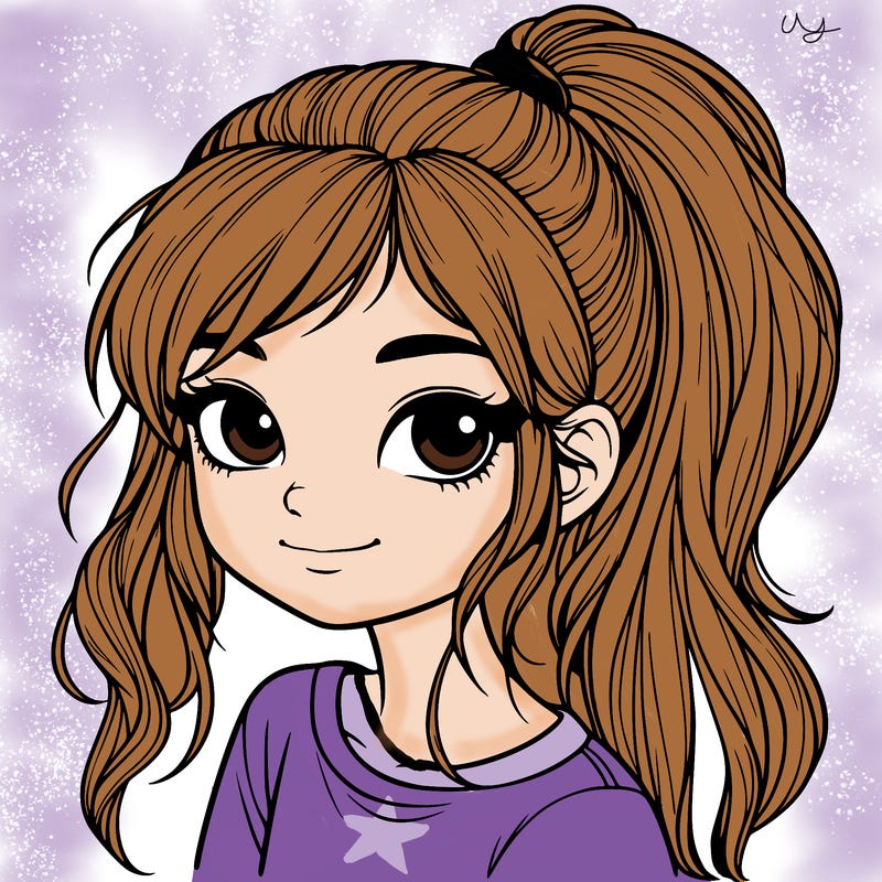 realistic girl with ponytail