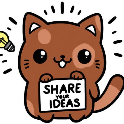 a cute cat saying share your ideas