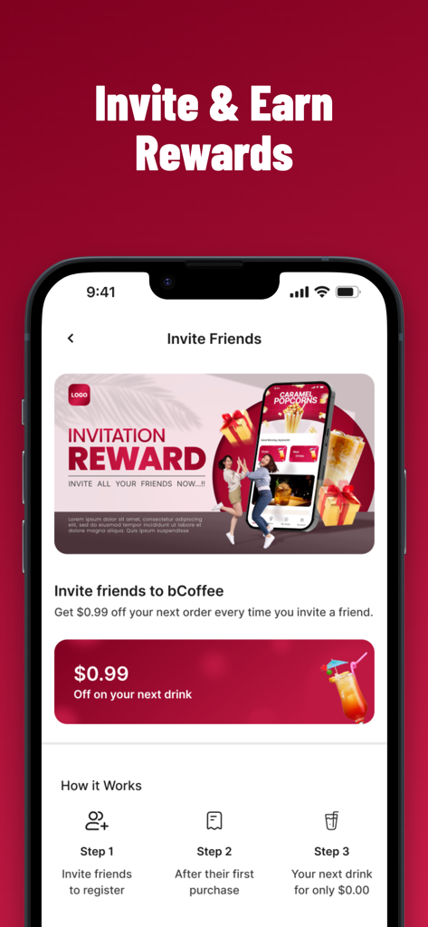 YOK Cafe - YOK Cafe mobile app invite and earn rewards referral screen