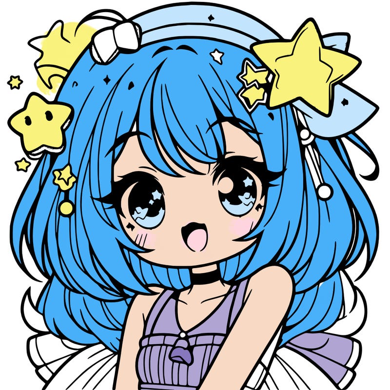 cute anime girl with star accessories