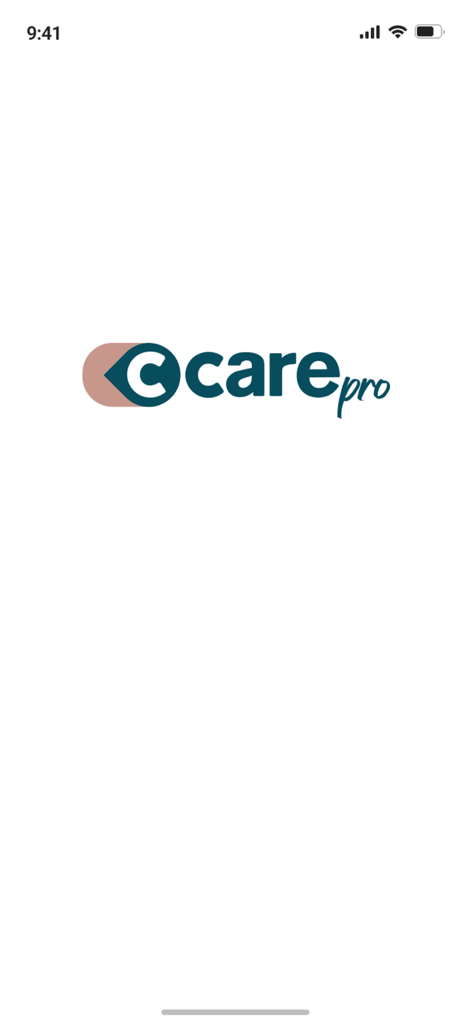 Pantalla de inicio de la aplicación C-Care PRO que muestra el logotipo de la empresa