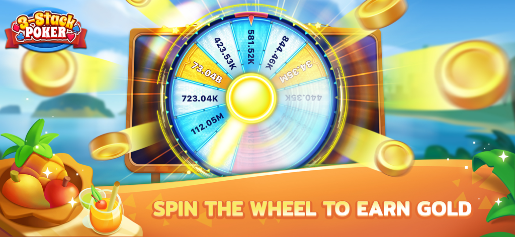 Glücksrad in 3-Stack Poker Spiel zum Verdienen von Goldbelohnungen