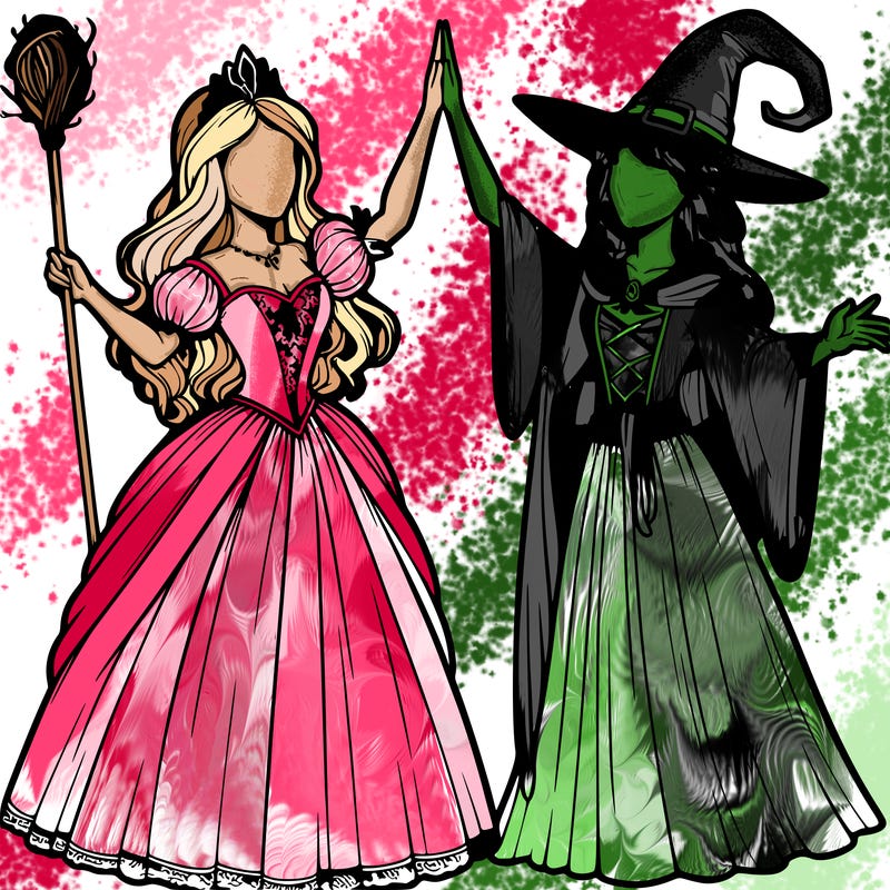 detailed realistic split of a princess and a witch